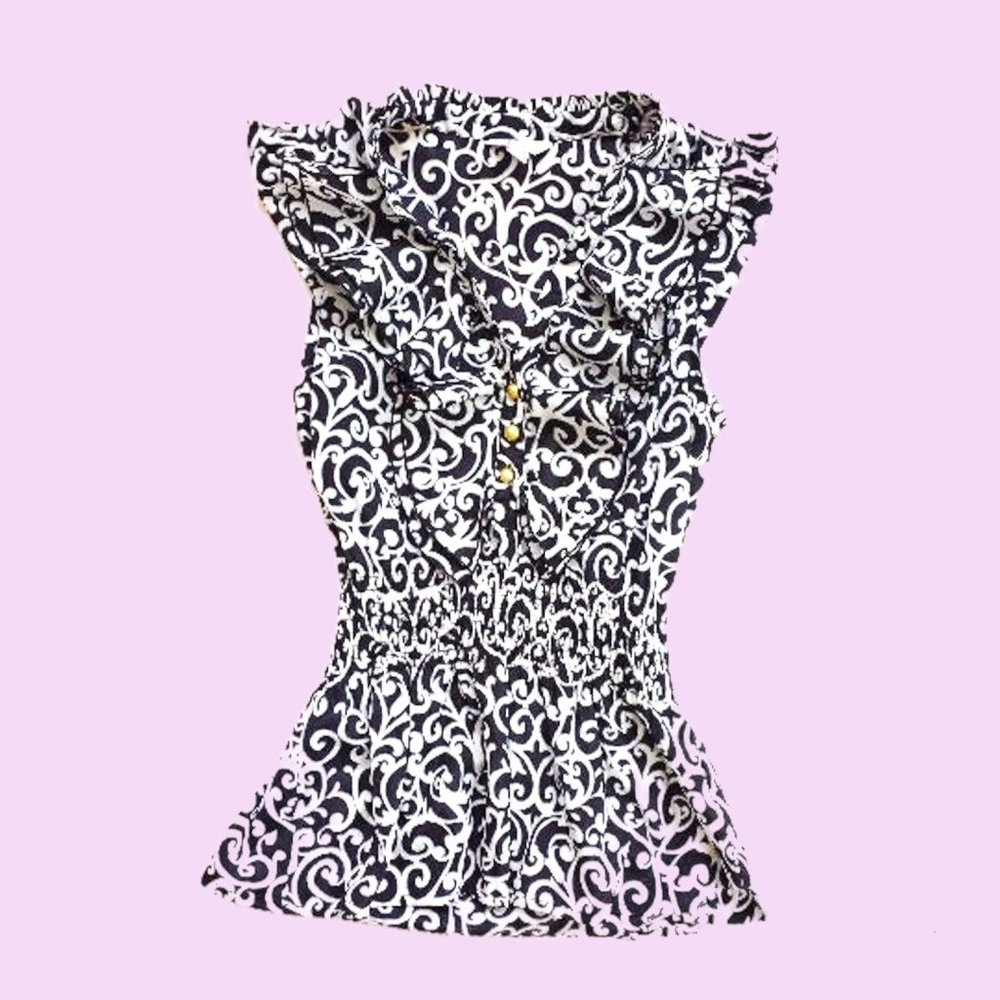 Black & White Damask T-Shirt Blouse S